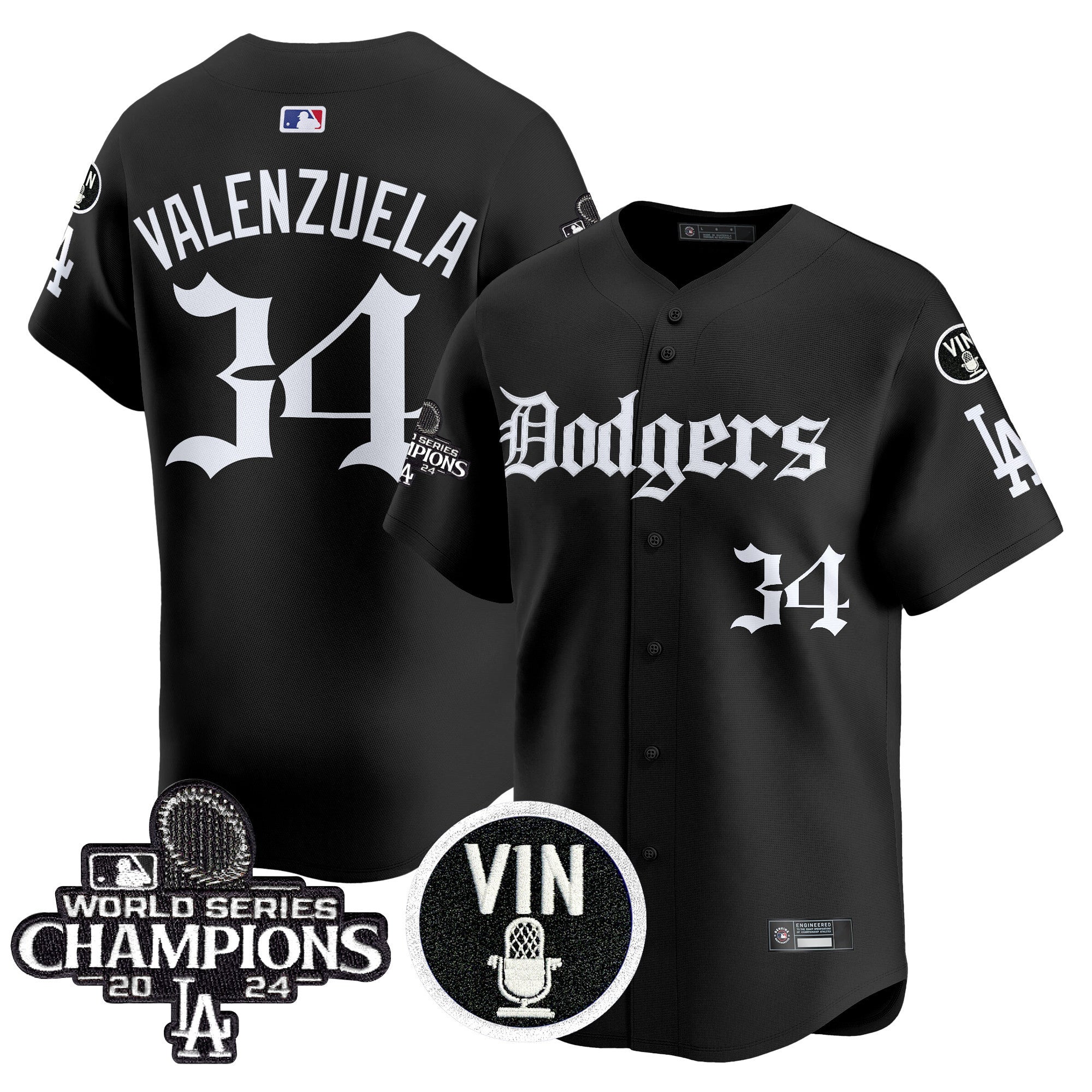 Men's Dodgers 2025 LA Gothic Style Vapor Premier Limited Jersey V2 - All Stitched - Black, Fernando Valenzuela