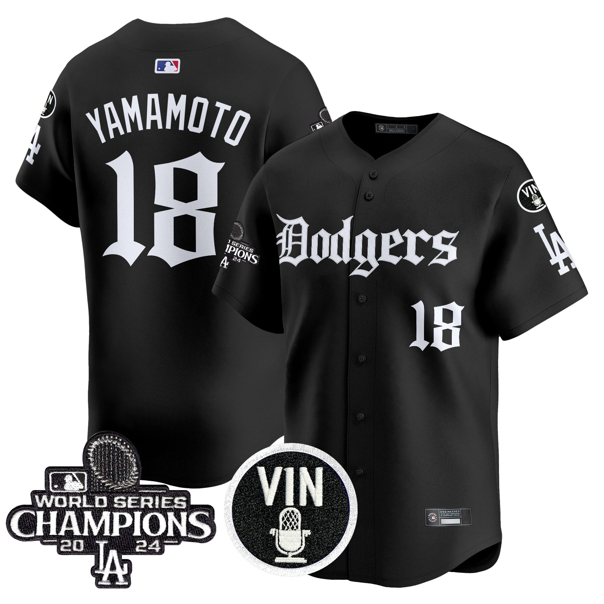 Men's Dodgers 2025 LA Gothic Style Vapor Premier Limited Jersey V2 - All Stitched - Black, Yamamoto