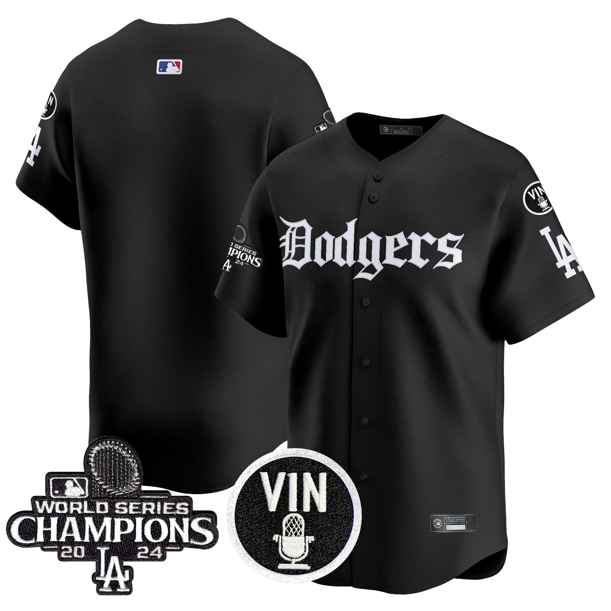 Men's Dodgers 2025 LA Gothic Style Vapor Premier Limited Jersey V2 - All Stitched - Black, Team