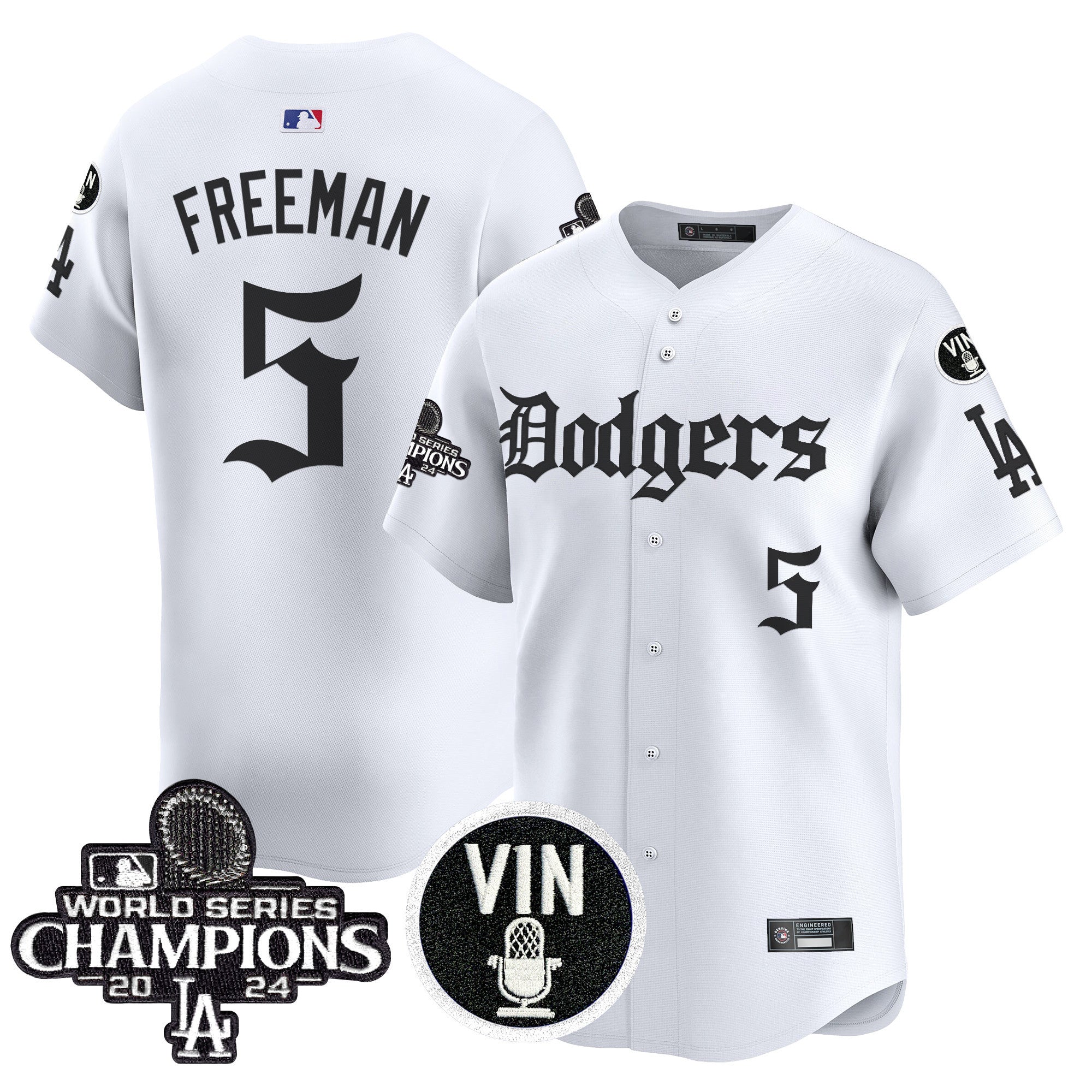 Men's Dodgers 2025 LA Gothic Style Vapor Premier Limited Jersey V2 - All Stitched - White, Freddie Freeman