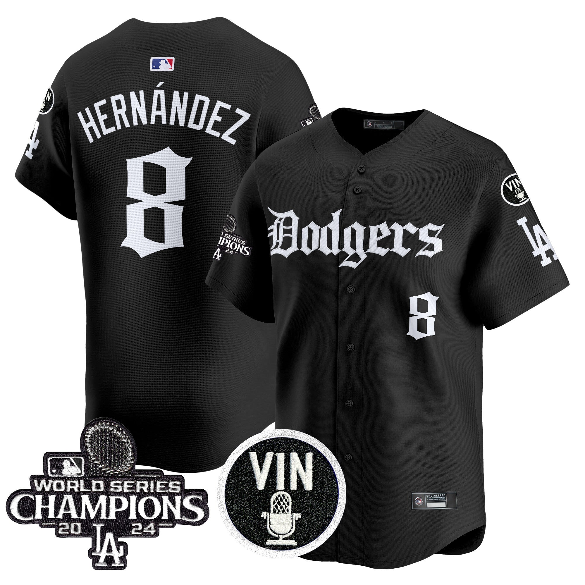 Men's Dodgers 2025 LA Gothic Style Vapor Premier Limited Jersey V2 - All Stitched - Black, Kike Hernandez