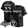 Men's Dodgers 2025 LA Gothic Style Vapor Premier Limited Jersey V2 - All Stitched - Black, Clayton Kershaw