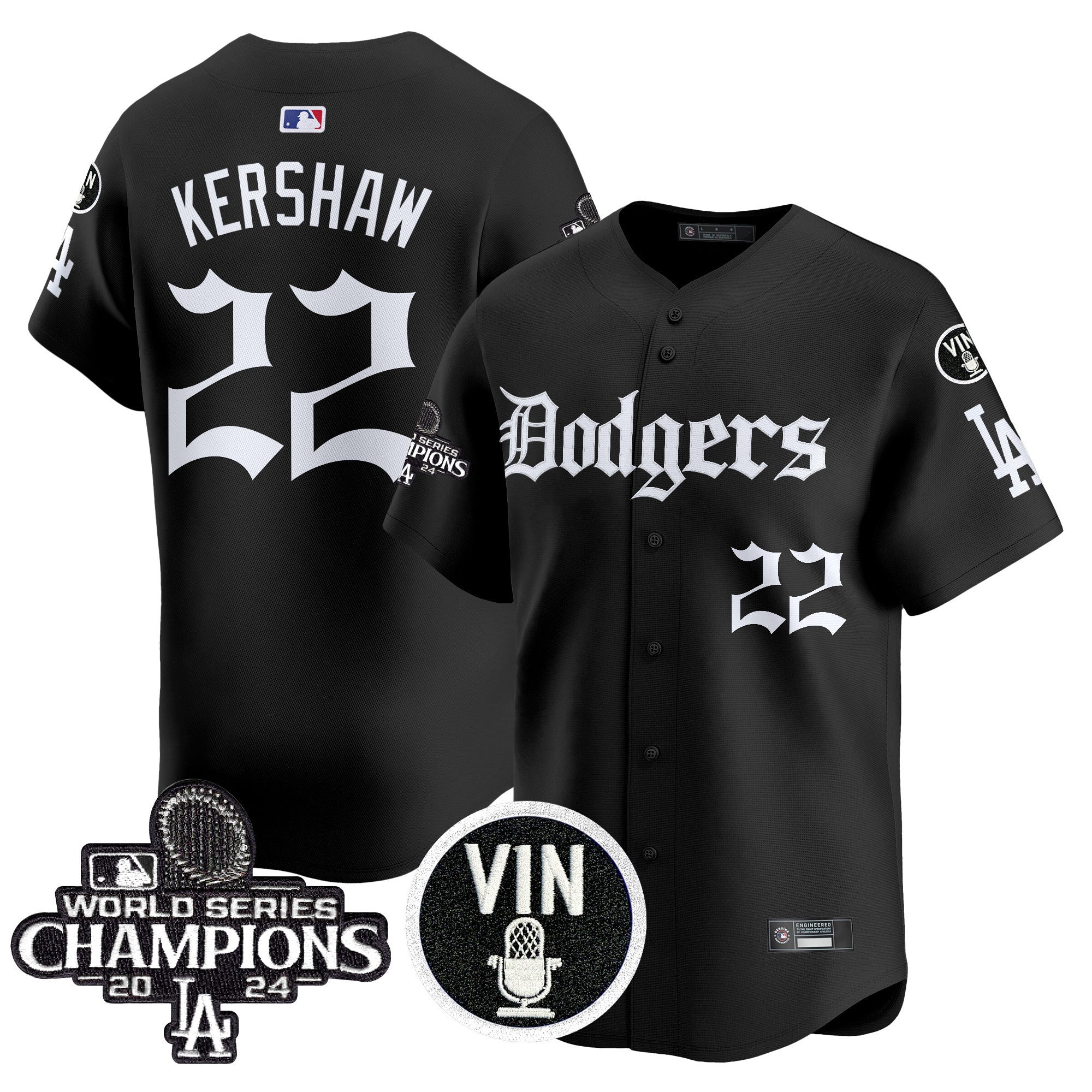 Men's Dodgers 2025 LA Gothic Style Vapor Premier Limited Jersey V2 - All Stitched - Black, Clayton Kershaw