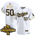 Men's Dodgers 2025 National League Champions Vapor Premier Limited Jersey - All Stitched - White Gold, Mookie Betts