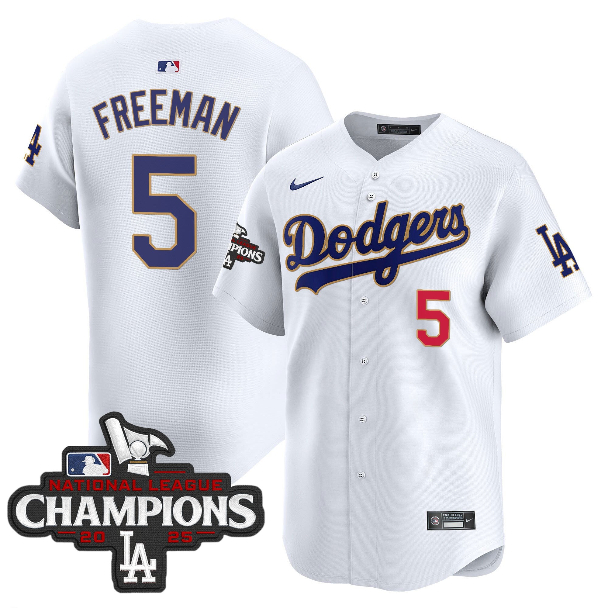Men's Dodgers 2025 National League Champions Vapor Premier Limited Jersey - All Stitched - White, Freddie Freeman