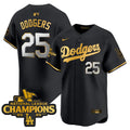 Men's Dodgers 2025 National League Champions Vapor Premier Limited Jersey - All Stitched - Black Gold, #25 Dodgers