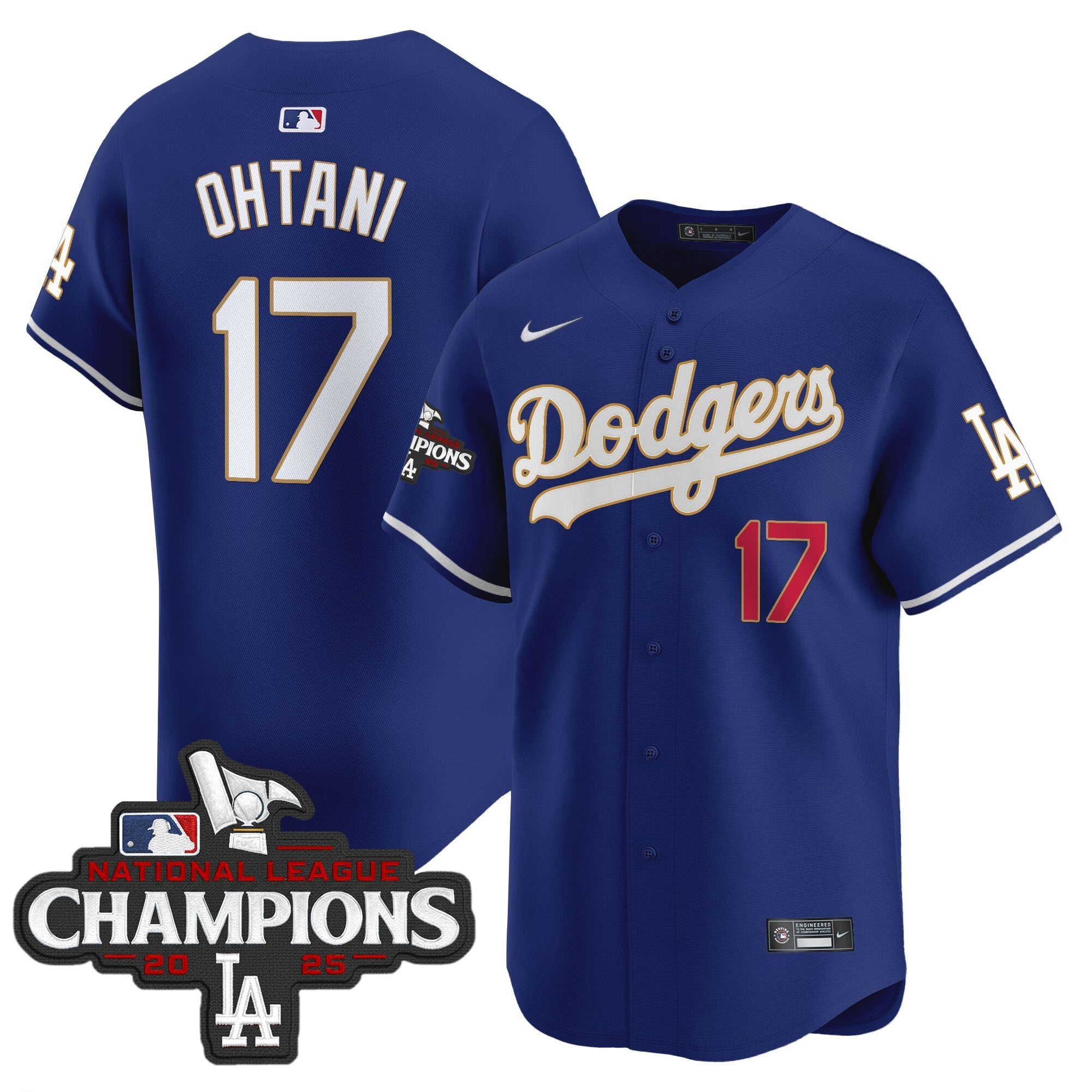 Men's Dodgers 2025 National League Champions Vapor Premier Limited Jersey - All Stitched - Royal, Shohei Ohtani