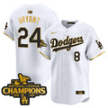 Men's Dodgers 2025 National League Champions Vapor Premier Limited Jersey - All Stitched - White Gold, Kobe Bryant