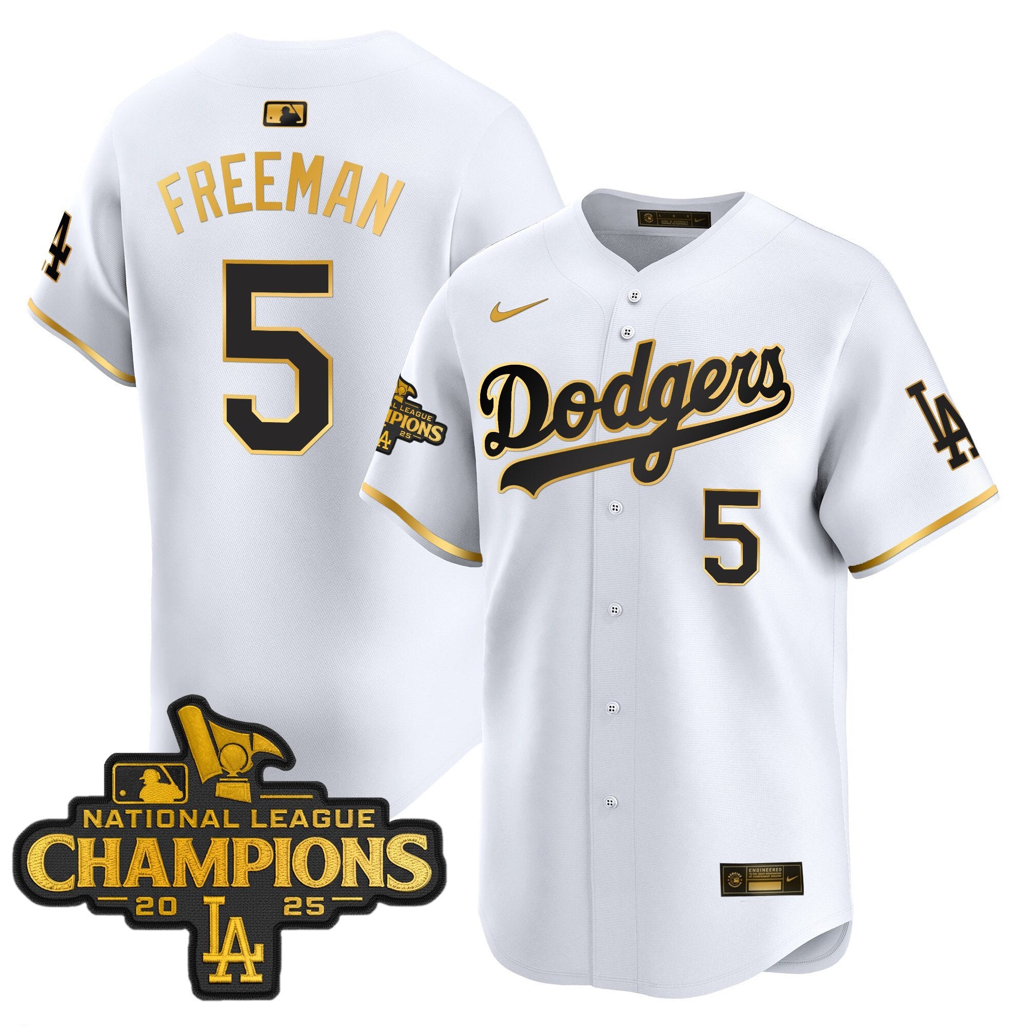 Men's Dodgers 2025 National League Champions Vapor Premier Limited Jersey - All Stitched - White Gold, Freddie Freeman