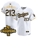 Men's Dodgers 2025 National League Champions Vapor Premier Limited Jersey - All Stitched - White Gold, Bleed Blue 213