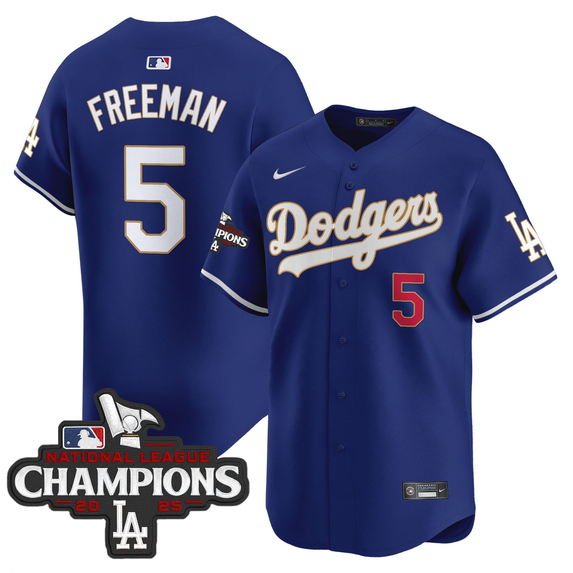 Men's Dodgers 2025 National League Champions Vapor Premier Limited Jersey - All Stitched - Royal, Freddie Freeman