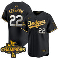 Men's Dodgers 2025 National League Champions Vapor Premier Limited Jersey - All Stitched - Black Gold, Clayton Kershaw