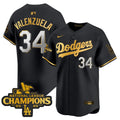 Men's Dodgers 2025 National League Champions Vapor Premier Limited Jersey - All Stitched - Black Gold, Fernando Valenzuela