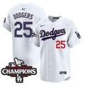 Men's Dodgers 2025 National League Champions Vapor Premier Limited Jersey - All Stitched - White, #25 Dodgers