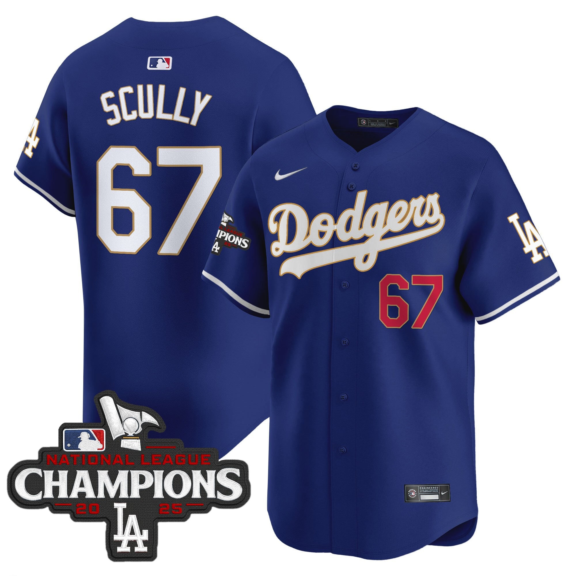 Men's Dodgers 2025 National League Champions Vapor Premier Limited Jersey - All Stitched - Royal, Vin Scully
