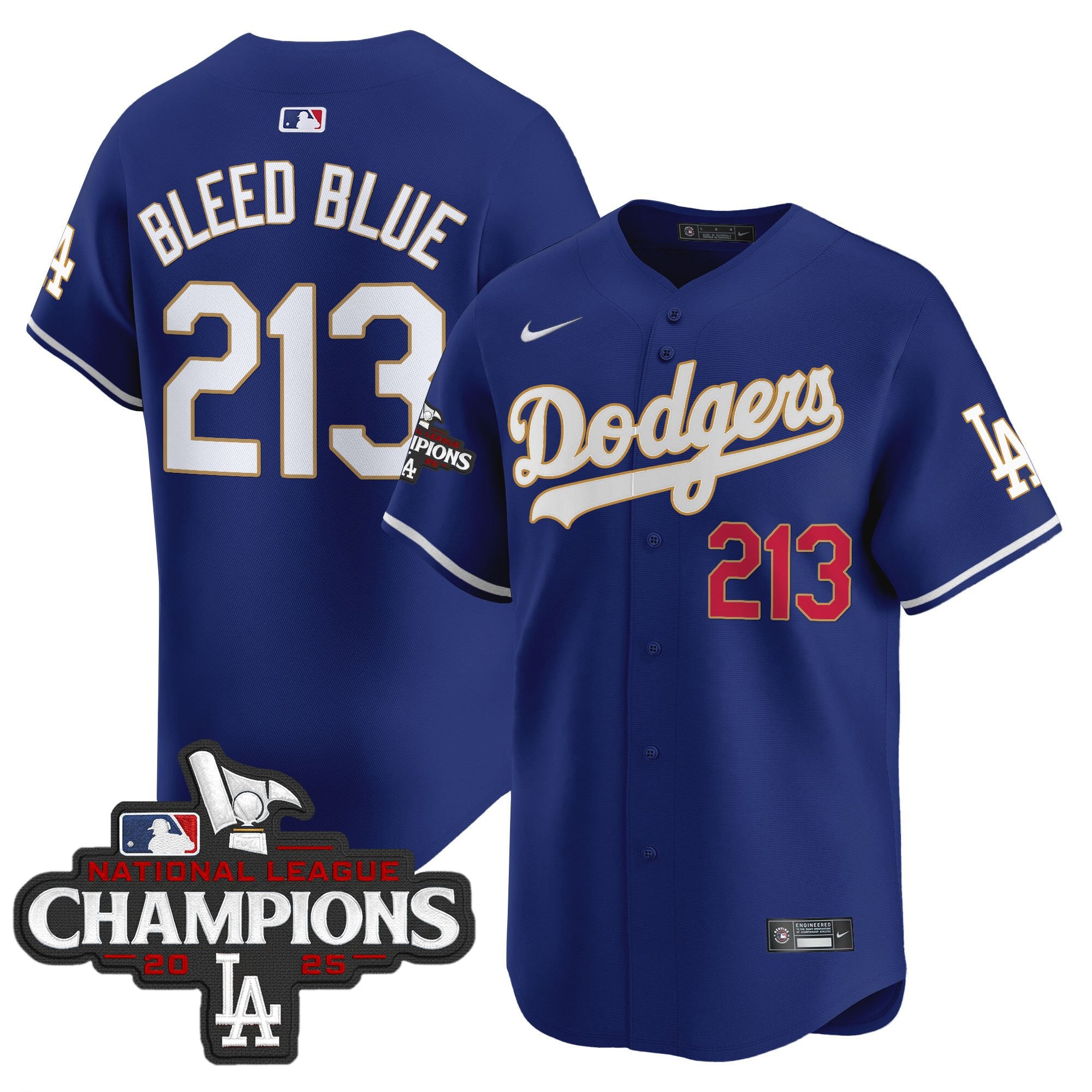 Men's Dodgers 2025 National League Champions Vapor Premier Limited Jersey - All Stitched - Royal, Bleed Blue 213