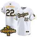 Men's Dodgers 2025 National League Champions Vapor Premier Limited Jersey - All Stitched - White Gold, Clayton Kershaw