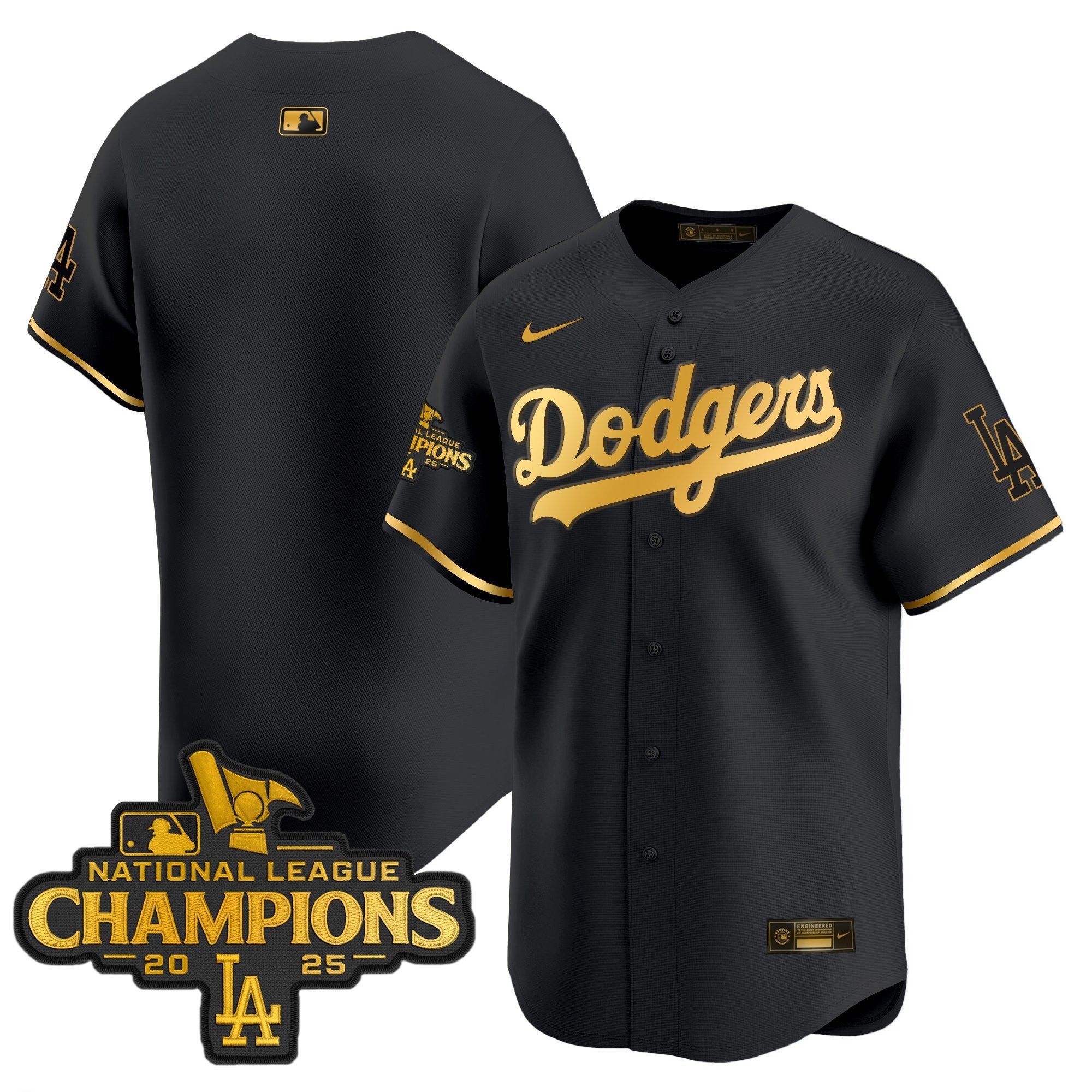 Men's Dodgers 2025 National League Champions Vapor Premier Limited Jersey - All Stitched - Black Gold, Team