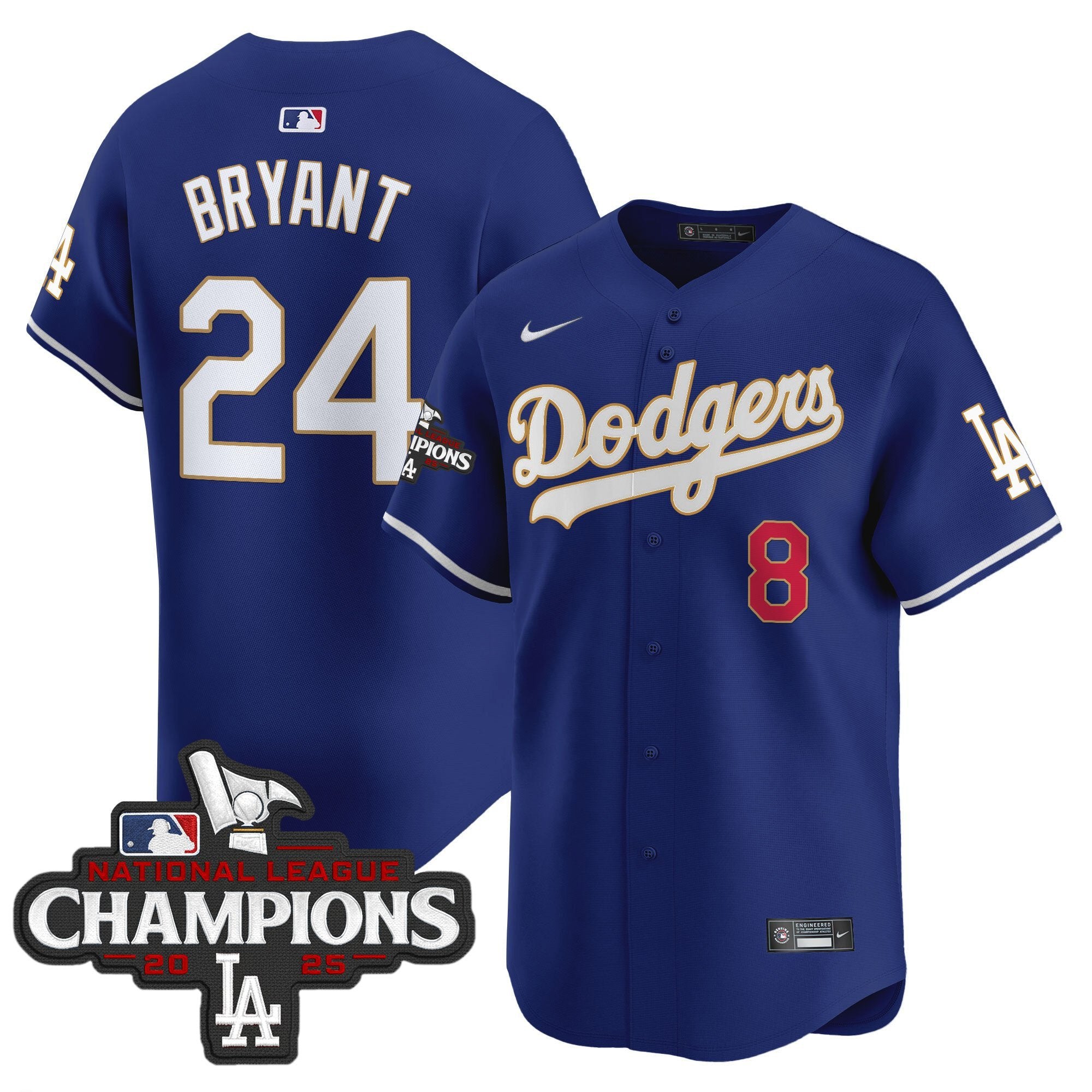 Men's Dodgers 2025 National League Champions Vapor Premier Limited Jersey - All Stitched - Royal, Kobe Bryant