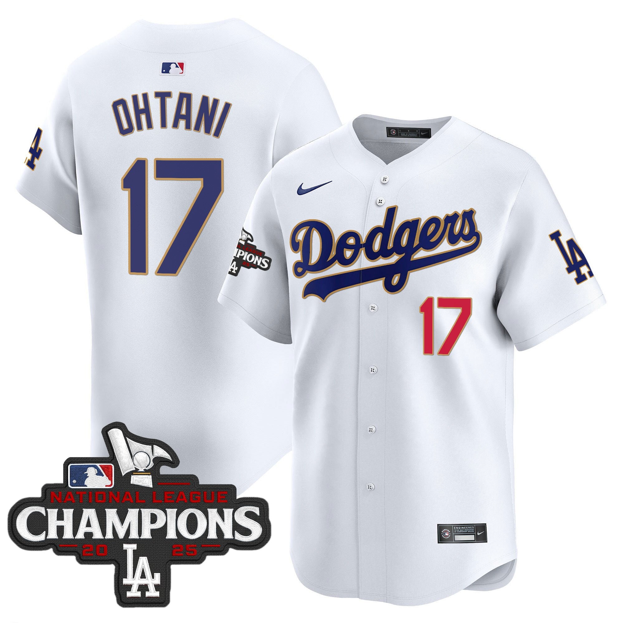 Men's Dodgers 2025 National League Champions Vapor Premier Limited Jersey - All Stitched - White, Shohei Ohtani