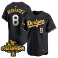 Men's Dodgers 2025 National League Champions Vapor Premier Limited Jersey - All Stitched - Black Gold, Kike Hernandez