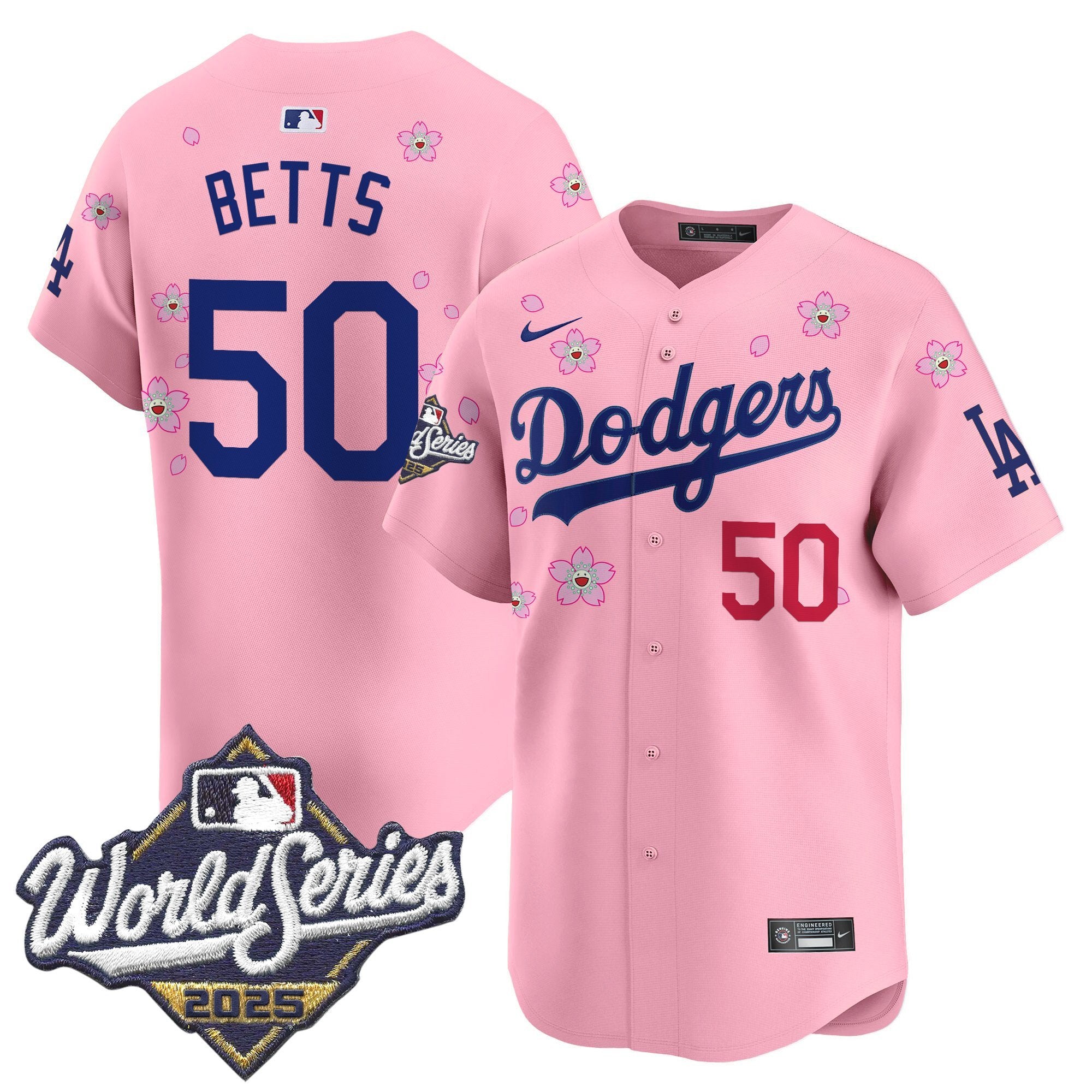 Men's Dodgers 2025 World Series x Tokyo Series Vapor Premier Limited Jersey - All Stitched - Cherry Blossom, Mookie Betts