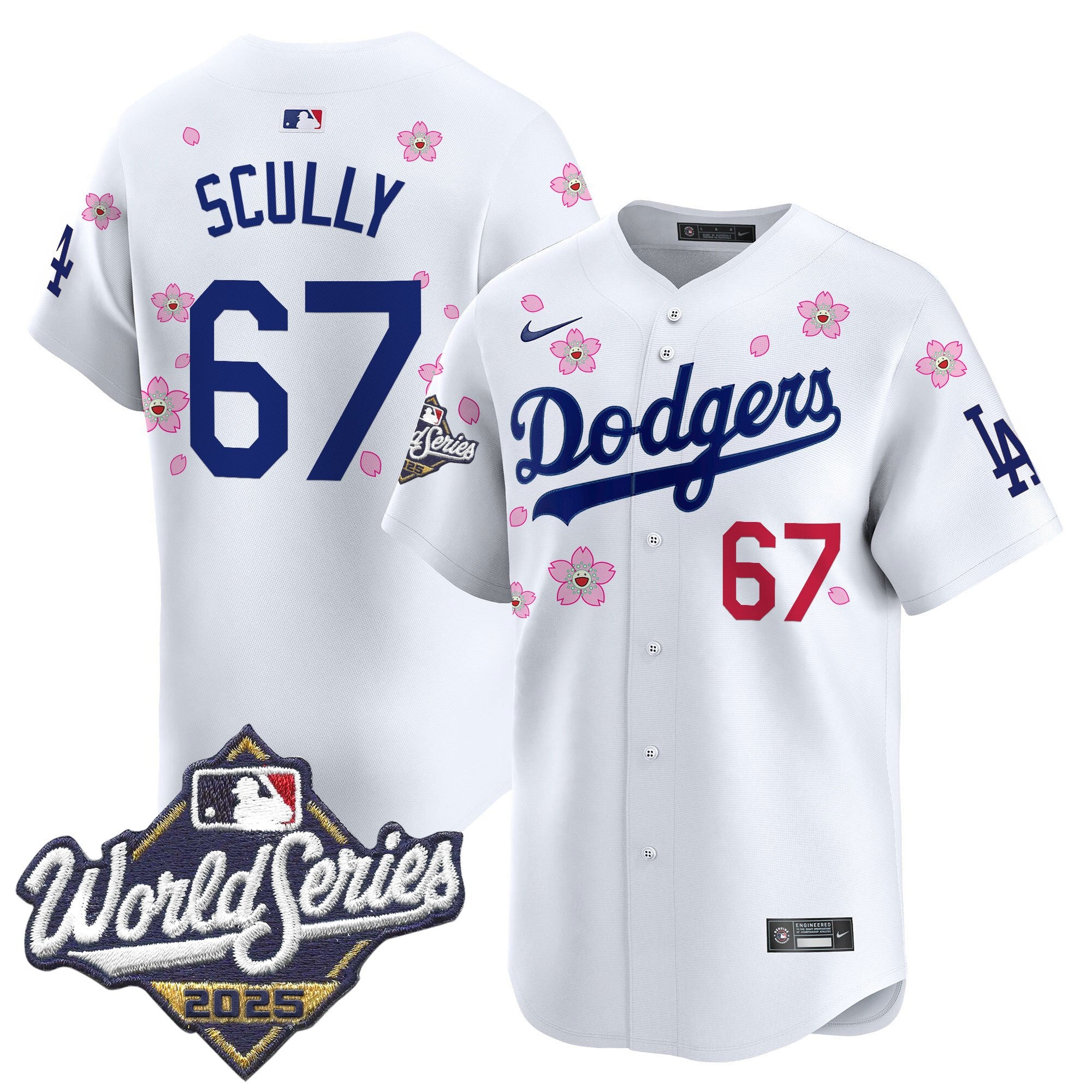 Men's Dodgers 2025 World Series x Tokyo Series Vapor Premier Limited Jersey - All Stitched - White, Vin Scully