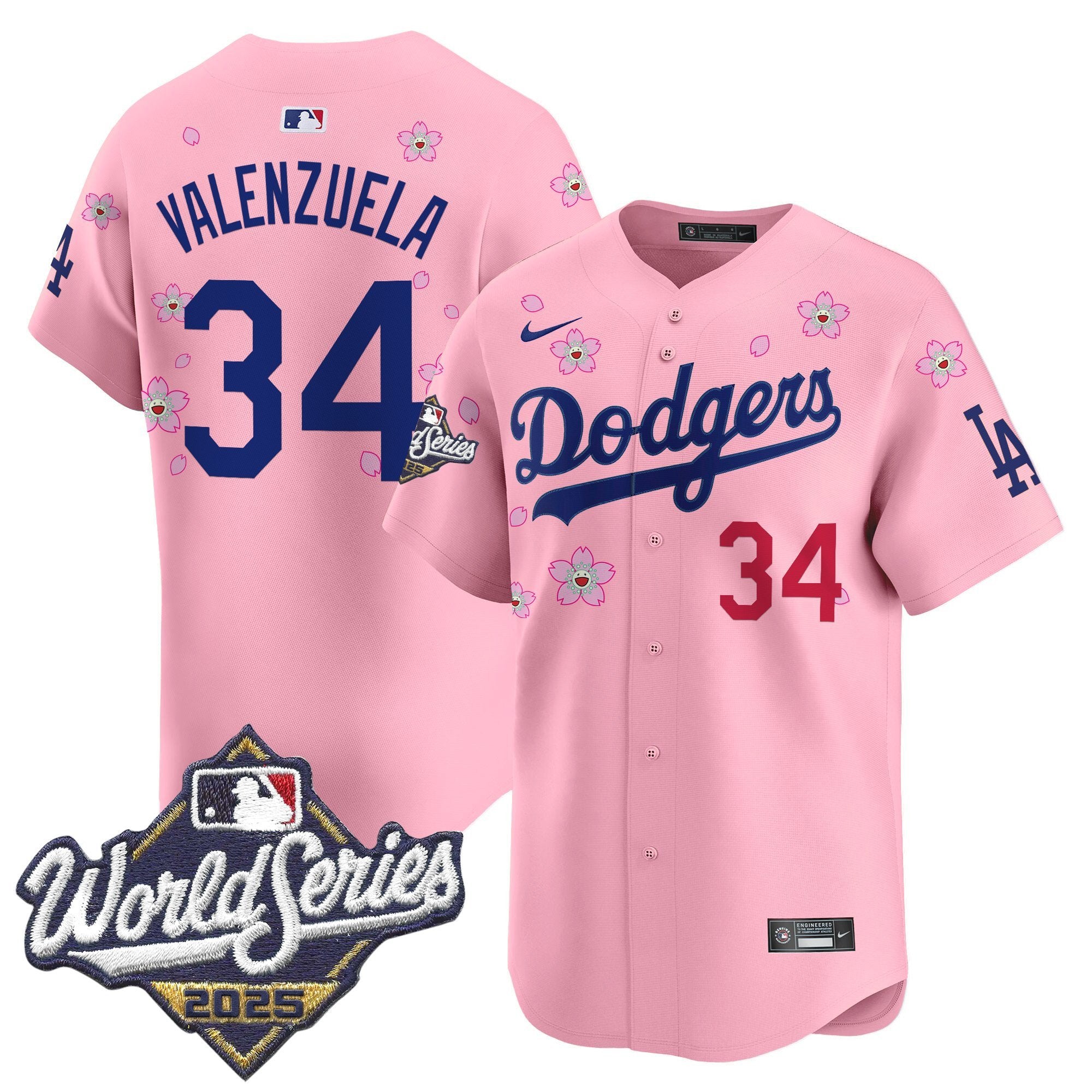 Men's Dodgers 2025 World Series x Tokyo Series Vapor Premier Limited Jersey - All Stitched - Cherry Blossom, Fernando Valenzuela