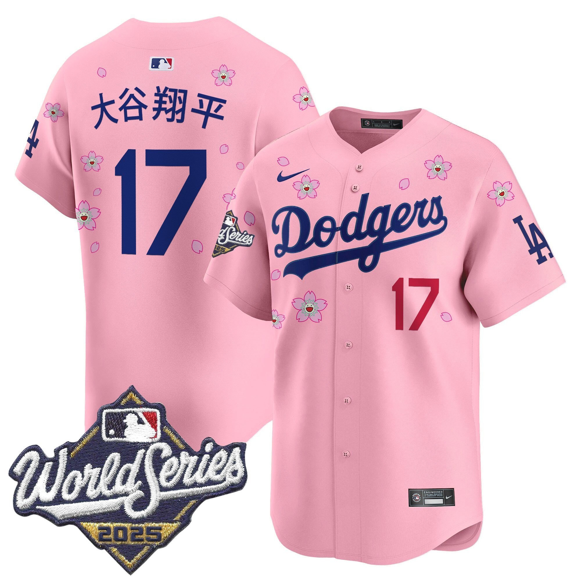 Men's Dodgers 2025 World Series x Tokyo Series Vapor Premier Limited Jersey - All Stitched - Cherry Blossom, Shohei Ohtani (Kanji)