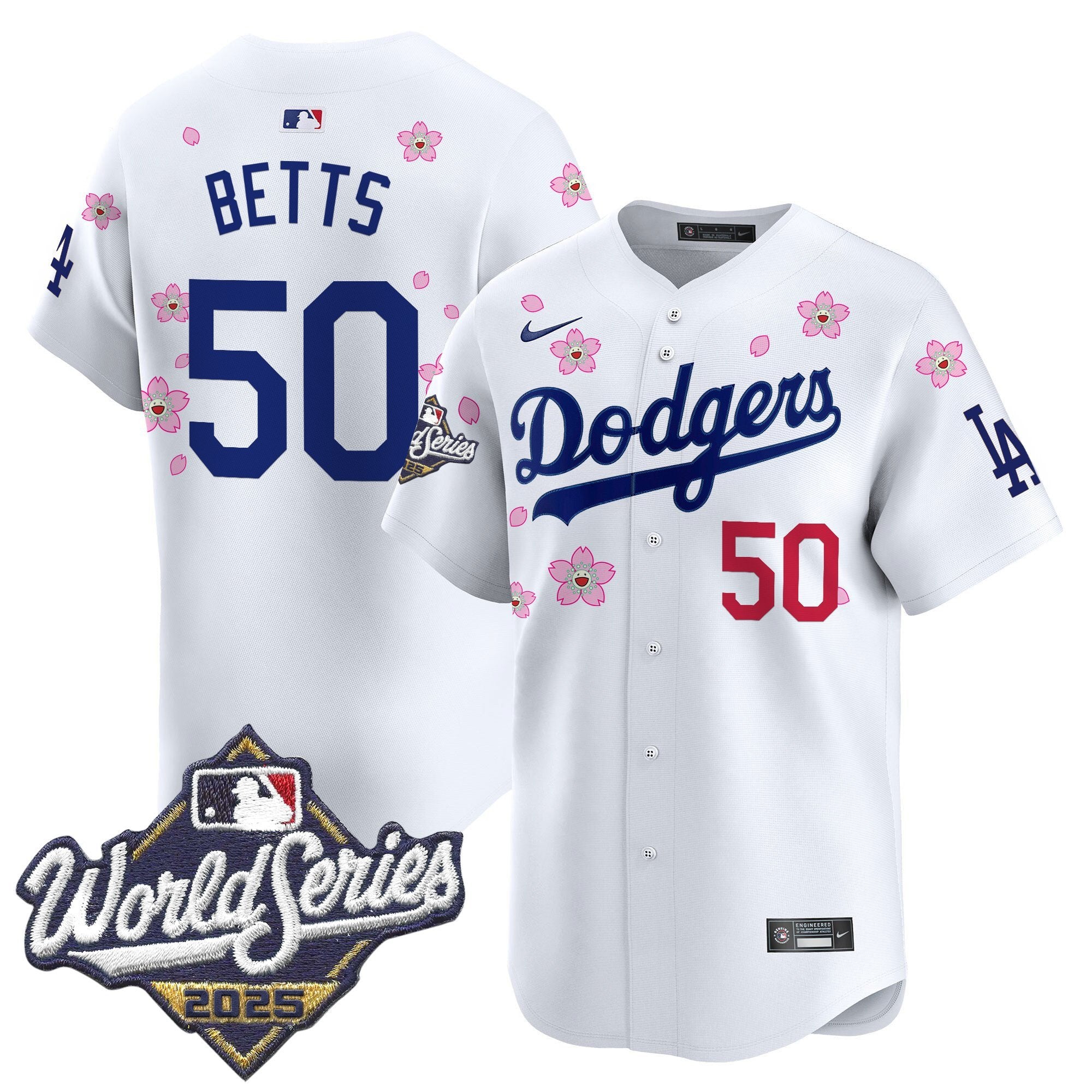 Men's Dodgers 2025 World Series x Tokyo Series Vapor Premier Limited Jersey - All Stitched - White, Mookie Betts