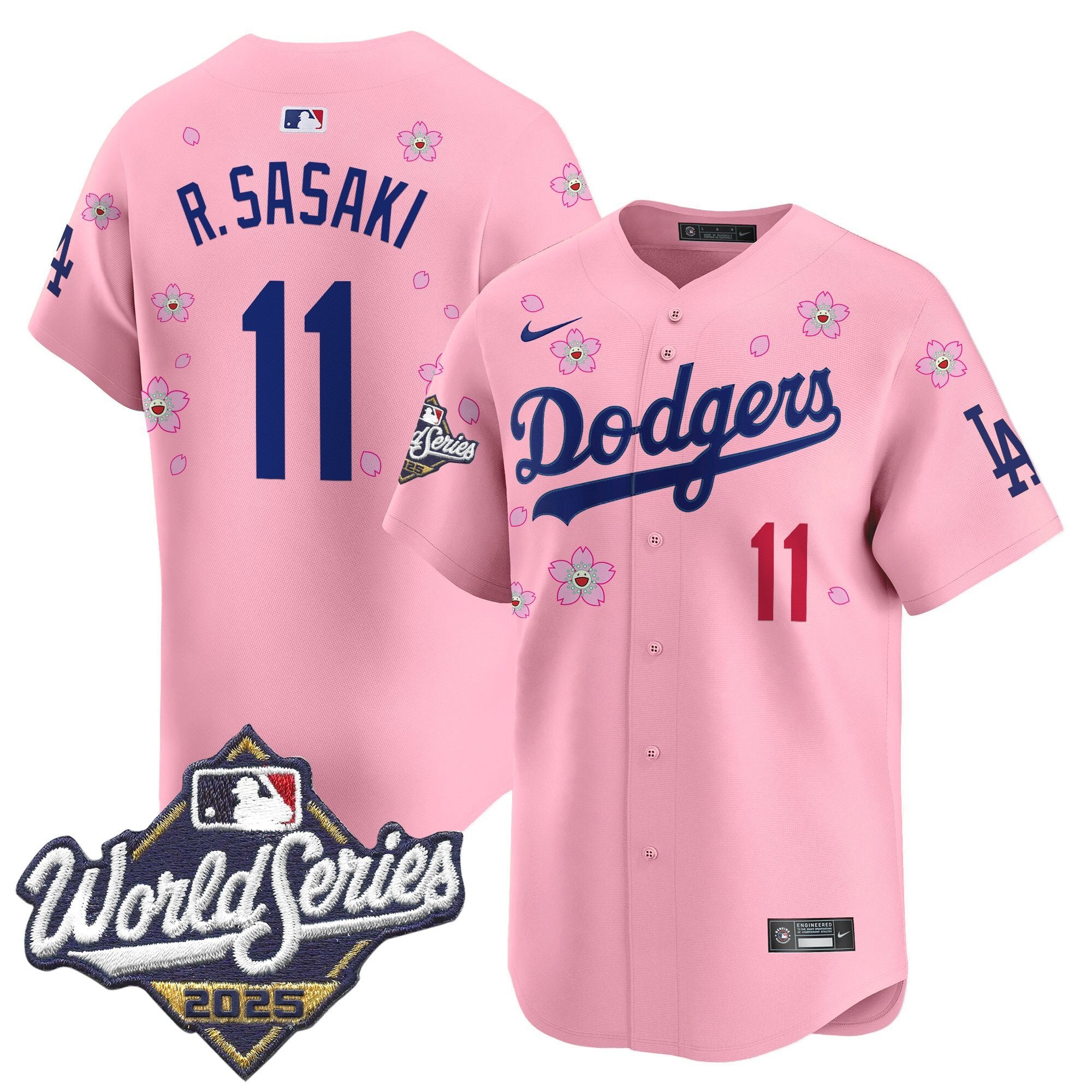 Men's Dodgers 2025 World Series x Tokyo Series Vapor Premier Limited Jersey - All Stitched - Cherry Blossom, Roki Sasaki