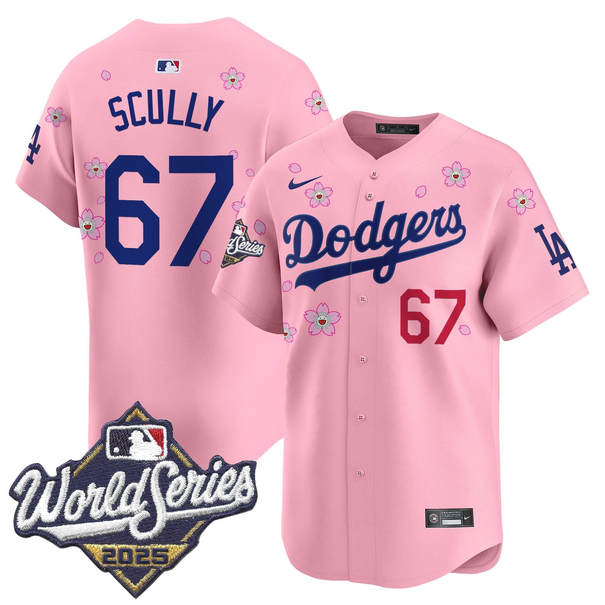 Men's Dodgers 2025 World Series x Tokyo Series Vapor Premier Limited Jersey - All Stitched - Cherry Blossom, Vin Scully