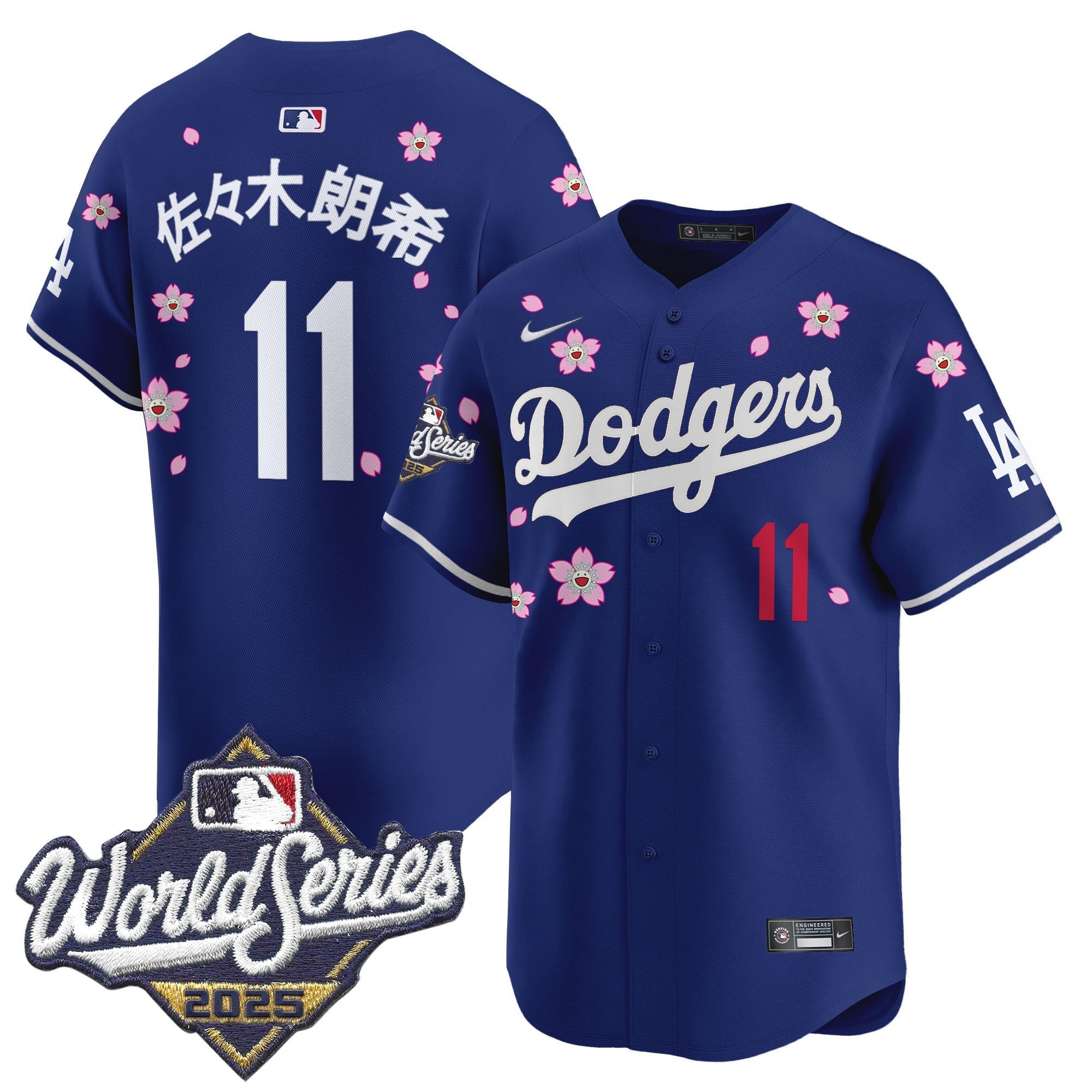 Men's Dodgers 2025 World Series x Tokyo Series Vapor Premier Limited Jersey - All Stitched - Royal, Roki Sasaki (Kanji)