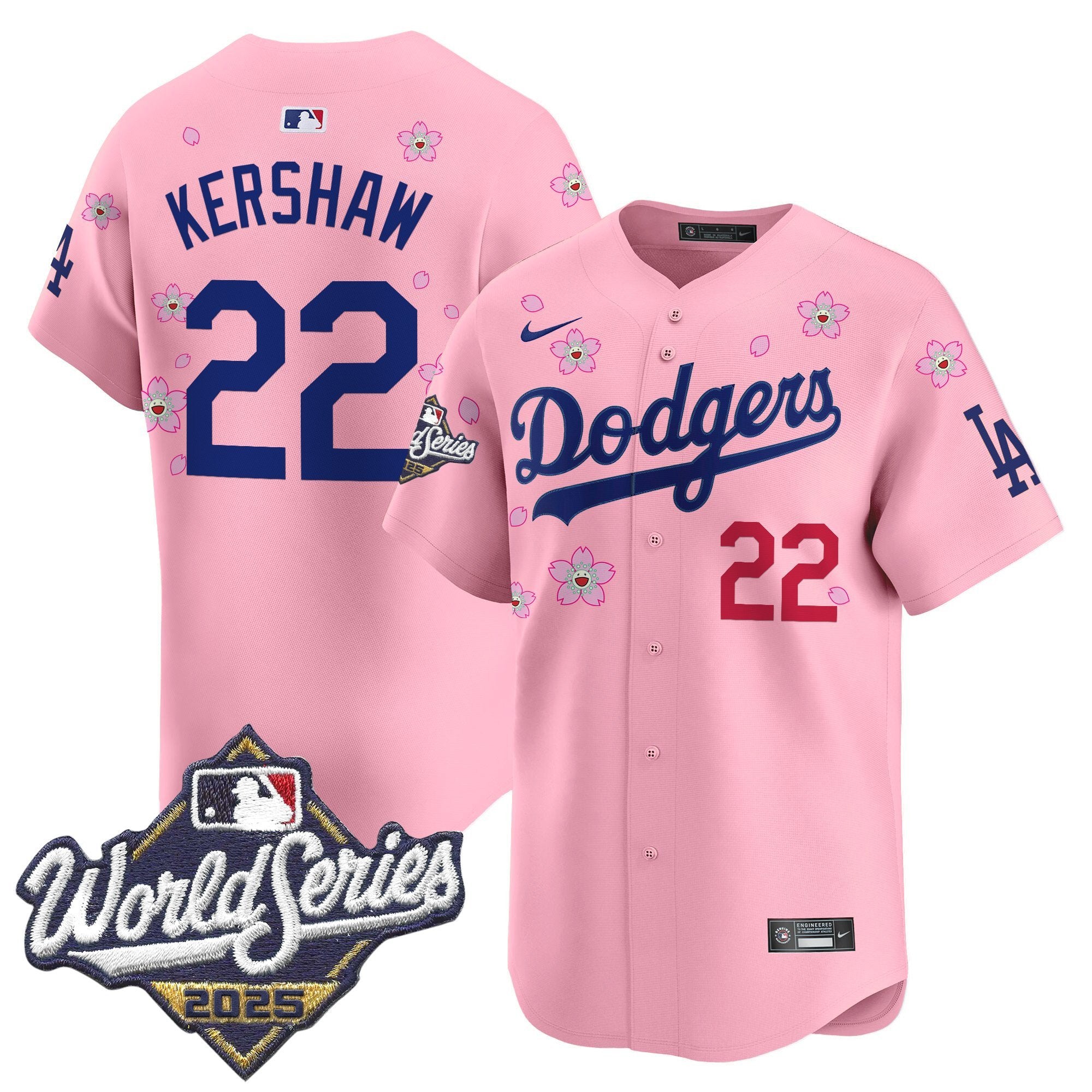 Men's Dodgers 2025 World Series x Tokyo Series Vapor Premier Limited Jersey - All Stitched - Cherry Blossom, Clayton Kershaw