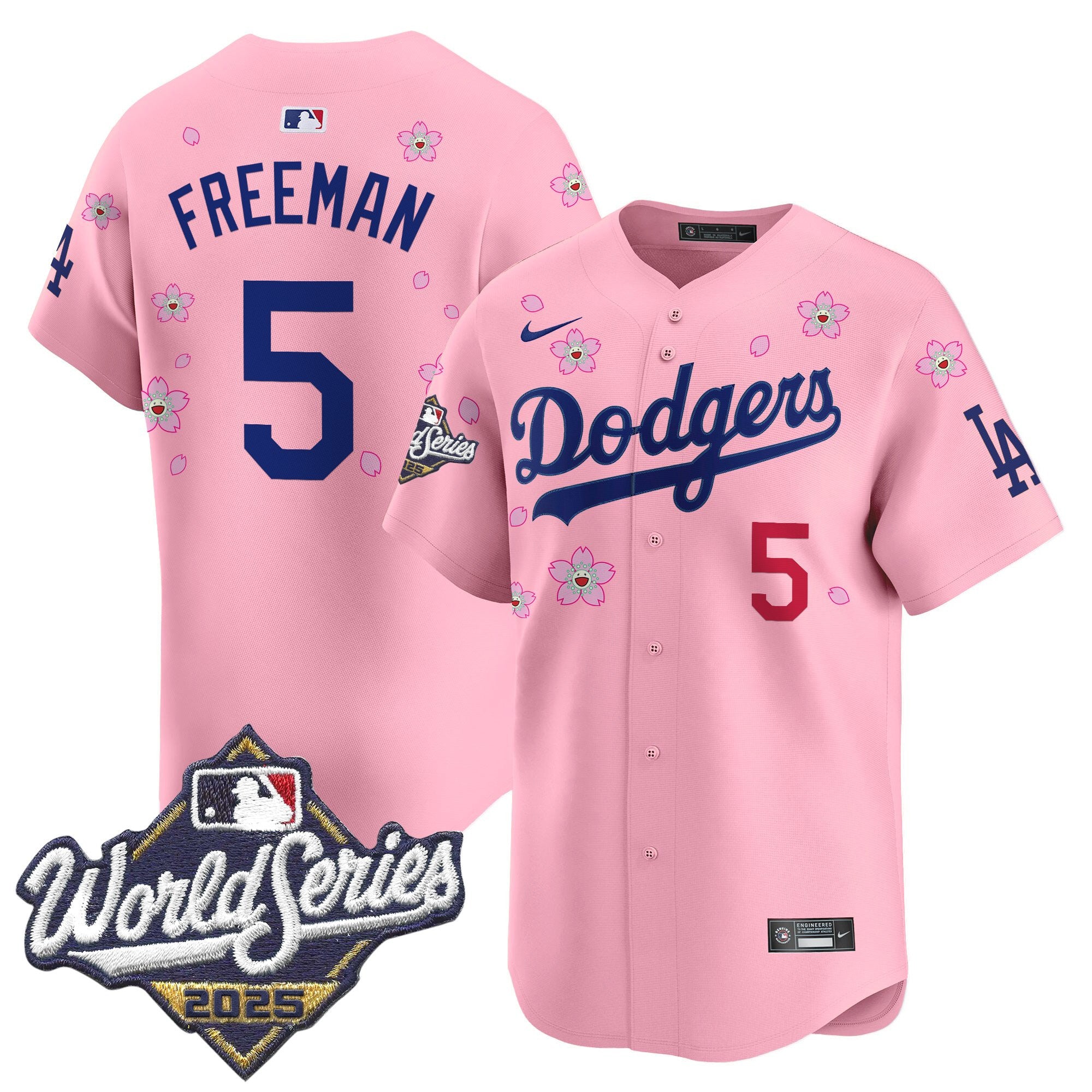 Men's Dodgers 2025 World Series x Tokyo Series Vapor Premier Limited Jersey - All Stitched - Cherry Blossom, Freddie Freeman