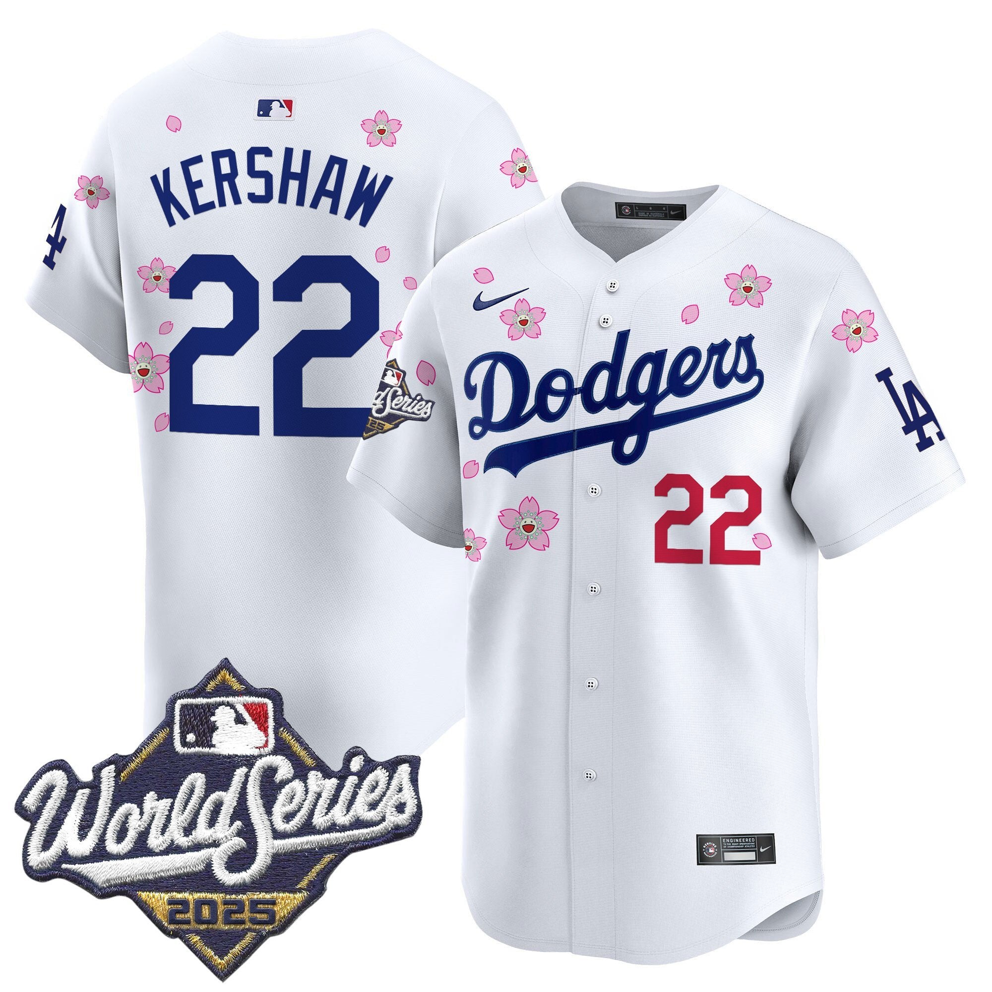 Men's Dodgers 2025 World Series x Tokyo Series Vapor Premier Limited Jersey - All Stitched - White, Clayton Kershaw