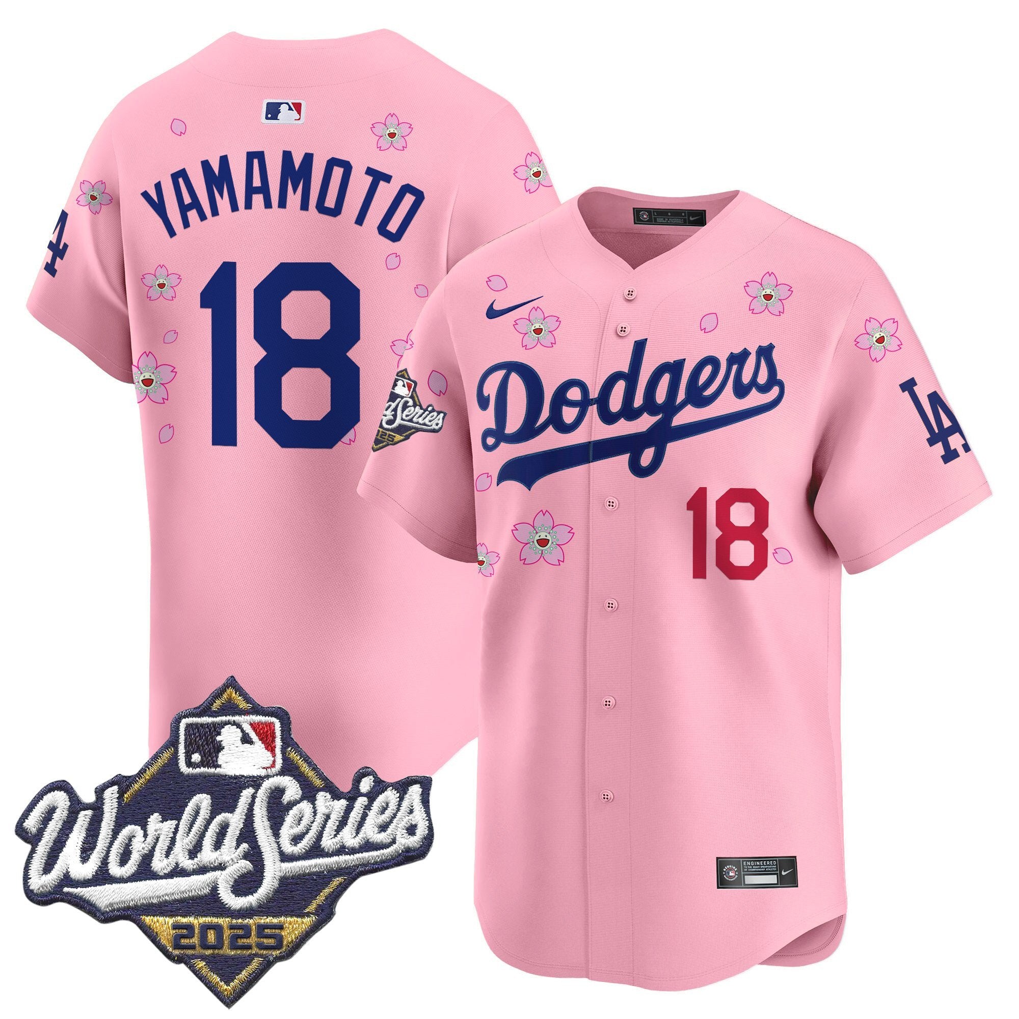 Men's Dodgers 2025 World Series x Tokyo Series Vapor Premier Limited Jersey - All Stitched - Cherry Blossom, Yamamoto