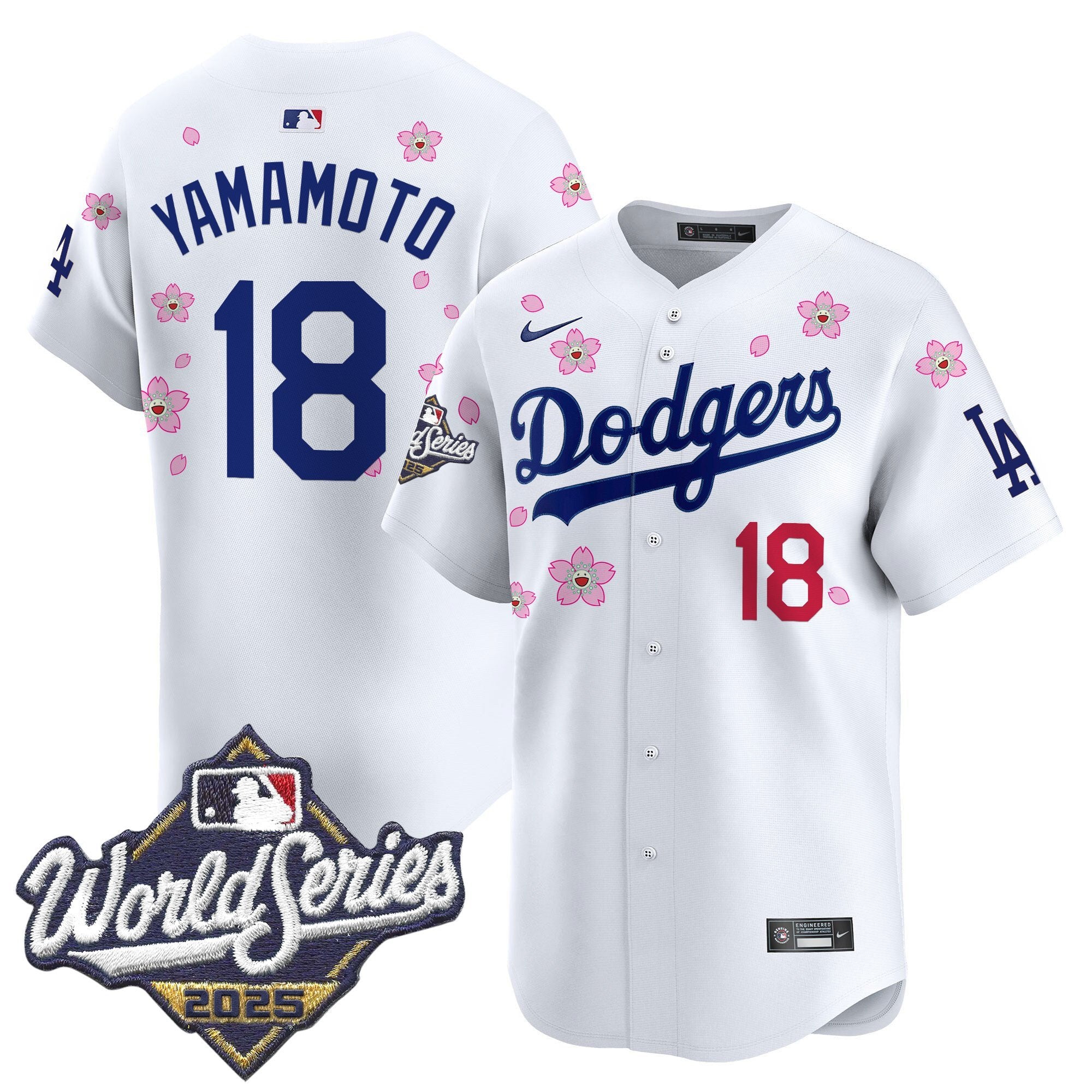 Men's Dodgers 2025 World Series x Tokyo Series Vapor Premier Limited Jersey - All Stitched - White, Yamamoto