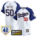 Men's Dodgers Jackie Robinson Breaking Barriers Patch Vapor Premier Limited Jersey - All Stitched - White Alternate, Mookie Betts