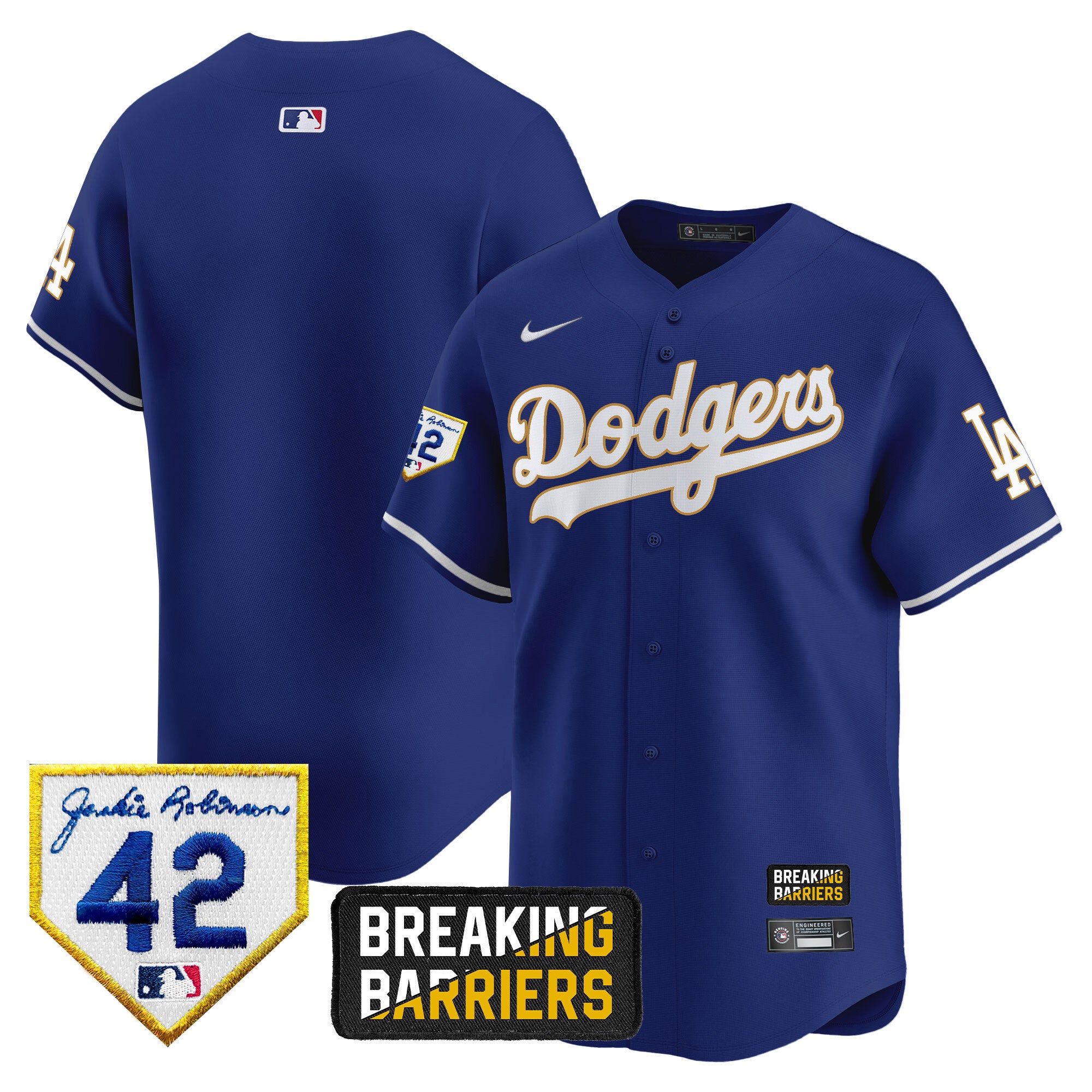 Men's Dodgers Jackie Robinson Breaking Barriers Patch Vapor Premier Limited Jersey - All Stitched - Royal, Team