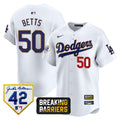 Men's Dodgers Jackie Robinson Breaking Barriers Patch Vapor Premier Limited Jersey - All Stitched - White, Mookie Betts