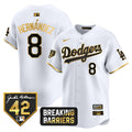 Men's Dodgers Jackie Robinson Breaking Barriers Patch Vapor Premier Limited Jersey - All Stitched - White Gold, Kike Hernandez