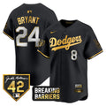 Men's Dodgers Jackie Robinson Breaking Barriers Patch Vapor Premier Limited Jersey - All Stitched - Black Gold, Kobe Bryant