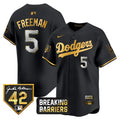 Men's Dodgers Jackie Robinson Breaking Barriers Patch Vapor Premier Limited Jersey - All Stitched - Black Gold, Freddie Freeman