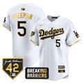 Men's Dodgers Jackie Robinson Breaking Barriers Patch Vapor Premier Limited Jersey - All Stitched - White Gold, Freddie Freeman