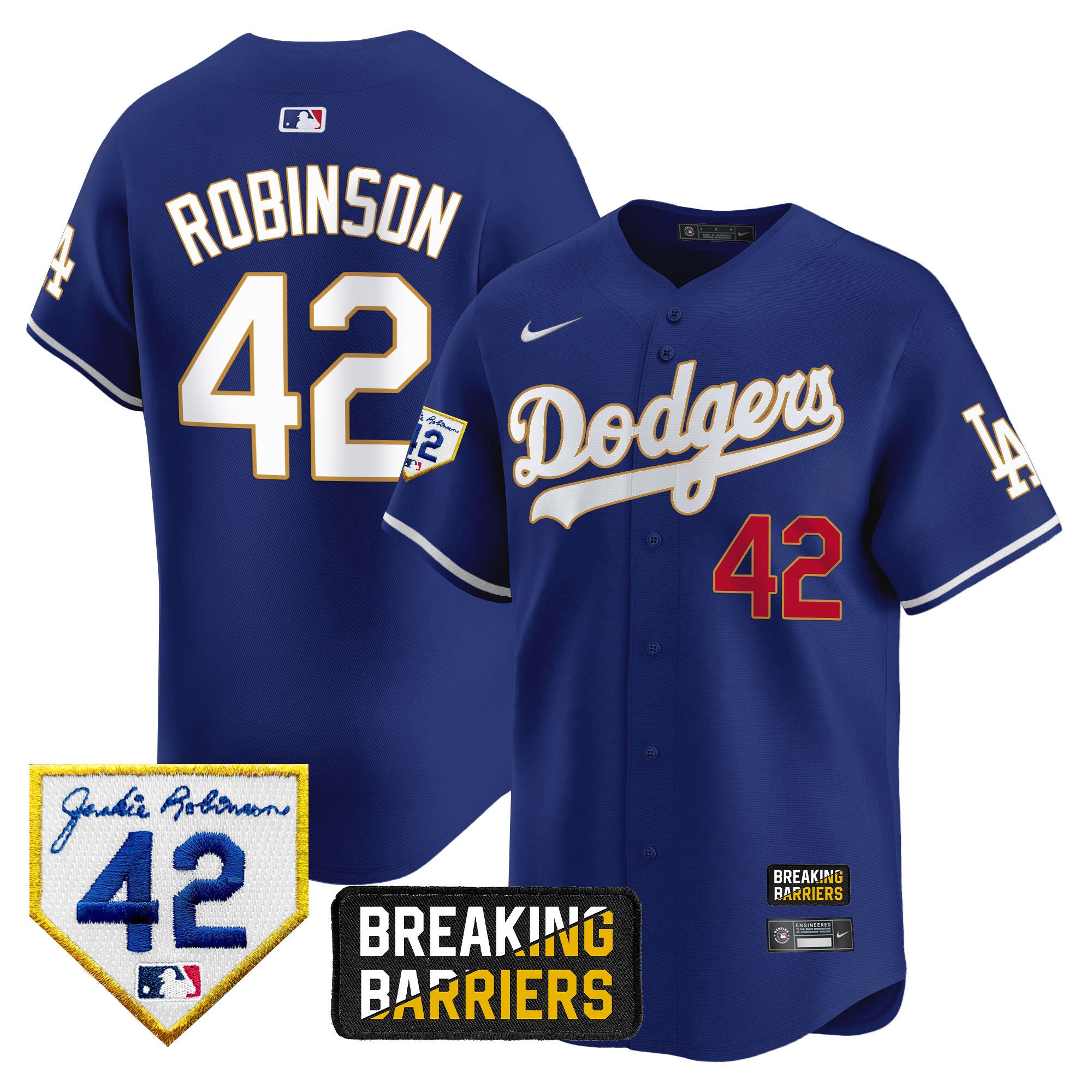 Men's Dodgers Jackie Robinson Breaking Barriers Patch Vapor Premier Limited Jersey - All Stitched - Royal, Jackie Robinson