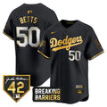 Men's Dodgers Jackie Robinson Breaking Barriers Patch Vapor Premier Limited Jersey - All Stitched - Black Gold, Mookie Betts