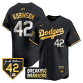 Men's Dodgers Jackie Robinson Breaking Barriers Patch Vapor Premier Limited Jersey - All Stitched - Black Gold, Jackie Robinson
