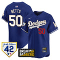 Men's Dodgers Jackie Robinson Breaking Barriers Patch Vapor Premier Limited Jersey - All Stitched - Royal, Mookie Betts