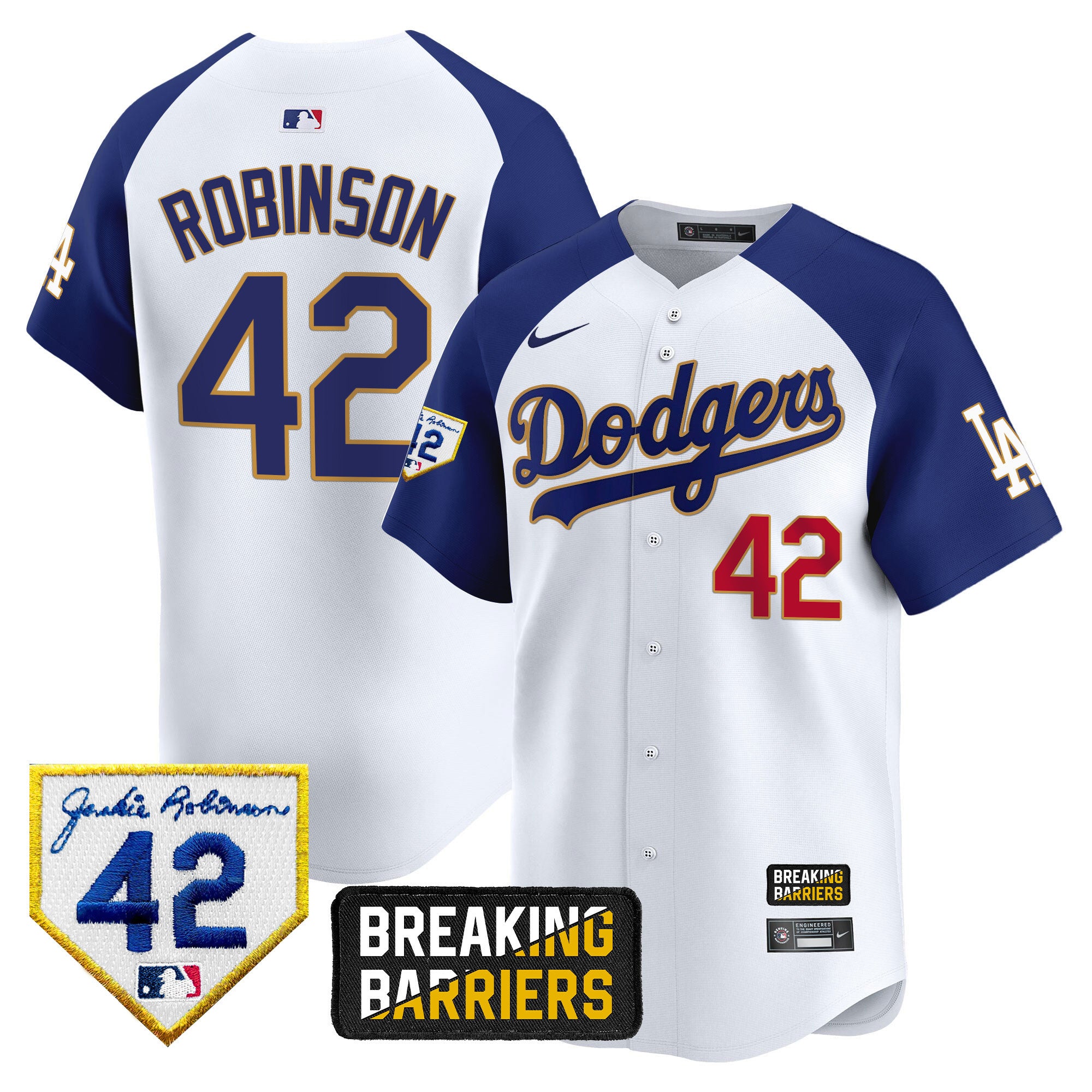 Men's Dodgers Jackie Robinson Breaking Barriers Patch Vapor Premier Limited Jersey - All Stitched - White Alternate, Jackie Robinson